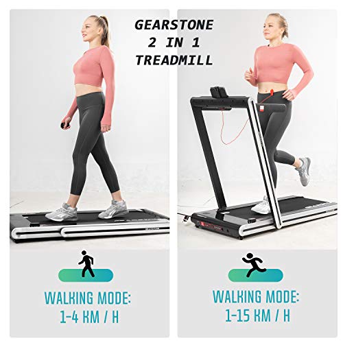 GEARSTONE Cs-07 Cinta de Correr Plegable 2 en 1, 2HP Potente Motor, 1-15 km/h con 2 Modos Deportivos Preestablecidos, Táctil/Control Remoto, Cinta de Correr con Bluetooth, Talla única