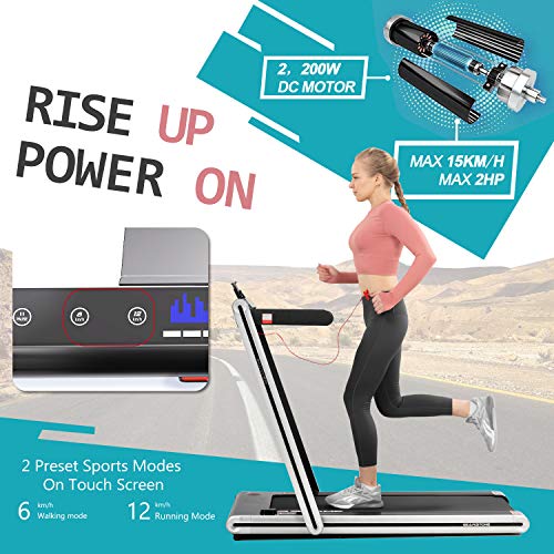 GEARSTONE Cs-07 Cinta de Correr Plegable 2 en 1, 2HP Potente Motor, 1-15 km/h con 2 Modos Deportivos Preestablecidos, Táctil/Control Remoto, Cinta de Correr con Bluetooth, Talla única