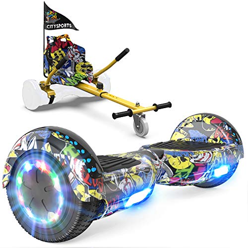 GeekMe Patinete Eléctrico Auto Equilibrio con Hoverkart,Hover Scooter Board,Balance Board + Go-Kart 6.5 Pulgadas con Bluetooth,Luces LED, Regalo para Niños, Adolescentes y Adultos