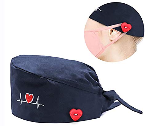 GEMVIE-Sombrero largo de enfermera médica, de algodón, estampado de amor, gorro, gorro quirúrgico, unisex, antipolvo, ajustable, gorro Robin lavable azul oscuro Talla única