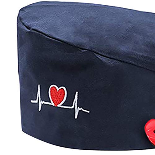 GEMVIE-Sombrero largo de enfermera médica, de algodón, estampado de amor, gorro, gorro quirúrgico, unisex, antipolvo, ajustable, gorro Robin lavable azul oscuro Talla única