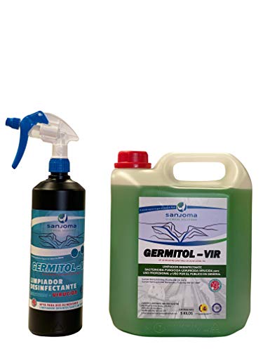 GERMITOL - VIR. LIMPIADOR DESINFECTANTE MULTIUSOS: Bactericida, Fungicida, levuricida y VIRUCIDA. Recomendado por el Ministerio de Sanidad. Apto para público general y Profesional. (5 LITROS)