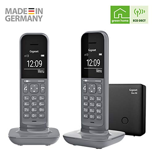 Gigaset CL390 DUO - Teléfono fijo inalámbrico para casa, pantalla iluminada, agenda 150 contactos, gris