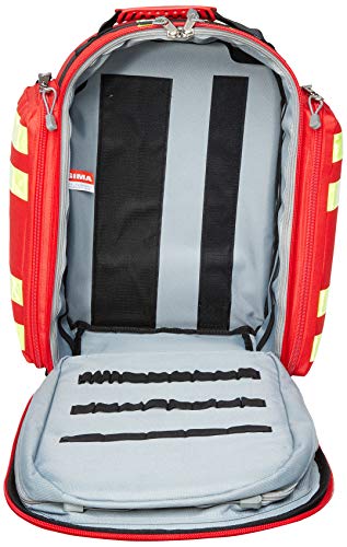 GIMA ref 27170 Mochila"Logic 2" para emergencias sanitarias, poliéster, 40 x 25 x h 47 cm, roja, maleta de primeros auxilios, transportable, con compartimientos internos y externos