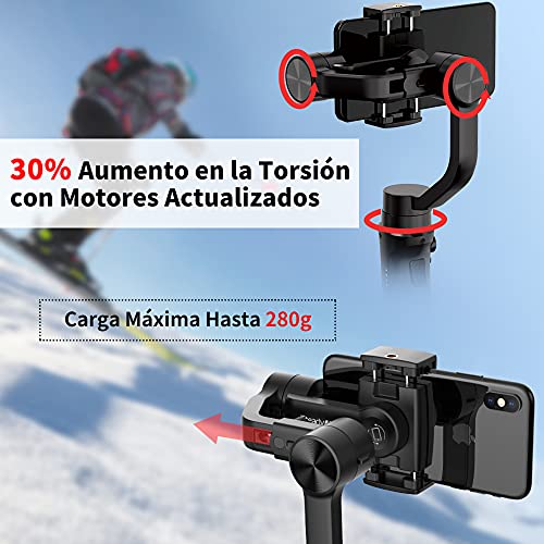 Gimbal Estabilizador para Móvil, 3-Ejes Gimbal Movil con 6 Modos, Gimbal Stabilizer Ligero con Batería Soporte para 12H, Carga 280g, Ideal para Smartphone iOS&Android iPhone/Huawei/Samsung/Xiaomi etc