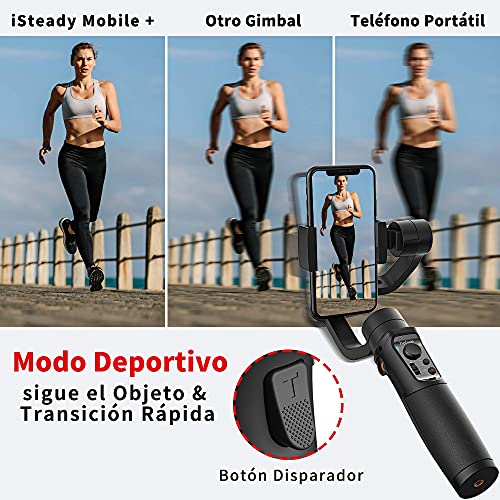 Gimbal Estabilizador para Móvil, 3-Ejes Gimbal Movil con 6 Modos, Gimbal Stabilizer Ligero con Batería Soporte para 12H, Carga 280g, Ideal para Smartphone iOS&Android iPhone/Huawei/Samsung/Xiaomi etc