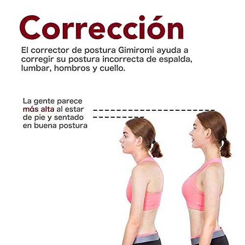 Gimiromi Corrector de Postura Hombres y Mujeres, Reduce los Dolores de Cuello, Espalda, lumbares y Hombros, Refuerzo de Espalda Transpirable y Ajustable, con 2 Barras de Soporte para la Columna