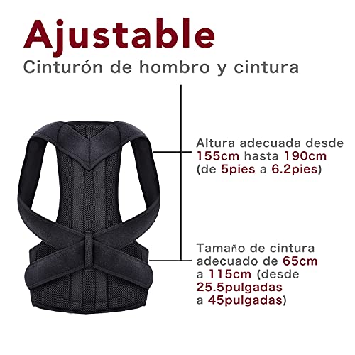 Gimiromi Corrector de Postura Hombres y Mujeres, Reduce los Dolores de Cuello, Espalda, lumbares y Hombros, Refuerzo de Espalda Transpirable y Ajustable, con 2 Barras de Soporte para la Columna