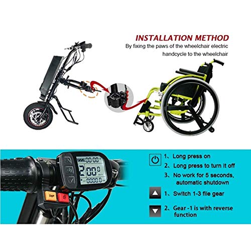 GMtes 500W Handbike Eléctrico para Silla de Ruedas, Acople motorizadas para Silla de Ruedas, Convertir Silla de Ruedas Manual en eléctrica con la luz Delantera,Batería de 36V/11.6AH