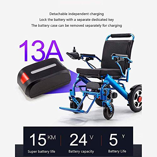 Gnohnay Silla de Ruedas Eléctrica Plegable, Ligera, con Mando a Distancia y Doble suspensión, Plegado de un botón Facilitar el Transporte, para Personas Mayores, Pacientes con Discapacidad