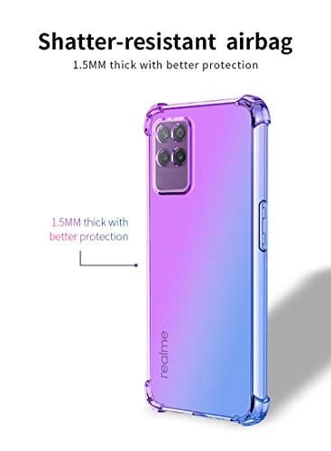 GOKEN Funda para Realme 8i (Realme 8 i) y 2 Piezas Cristal Templado, TPU Silicona Gradiente Transparente Protección Carcasa, Bumper Caso Case Cover con Shock- Absorción, Rosa/Verde