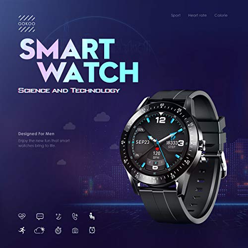 GOKOO Reloj Inteligente Hombres Smartwatch Monitor de Actividad con 24 Modos Deportivos Pulsómetro Calorías Monitor de Sueño Podómetro IP67 Impermeable Reloj Compatible con Android iOS (Negro)