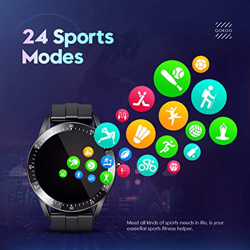 GOKOO Reloj Inteligente Hombres Smartwatch Monitor de Actividad con 24 Modos Deportivos Pulsómetro Calorías Monitor de Sueño Podómetro IP67 Impermeable Reloj Compatible con Android iOS (Negro)