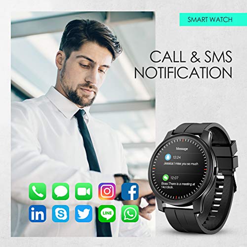 GOKOO Smartwatch Hombres Reloj Inteligente Pulsómetros Monitor de Actividad Recordatorio de Notificación Whatsapp Conexión Bluetooth Podómetro Reloj de Fitness Deportivo Compatible con iOS Android