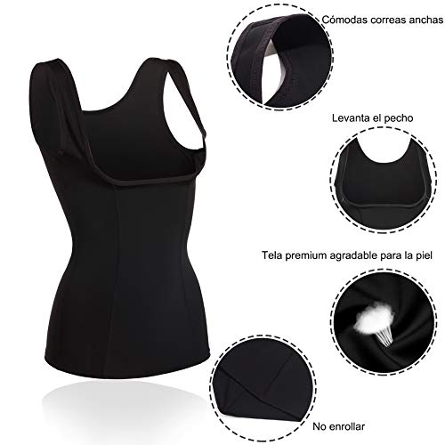 Gotoly Mujer Fajas Reductoras Lencería Moldeadora Chaleco Control de Abdomen Corsé Modeladora Postparto Camisetas Moldeadoras Shapewear (Negro, X-Large)