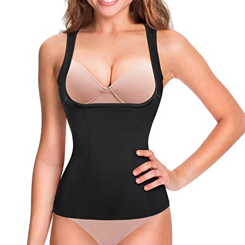 Gotoly Mujer Fajas Reductoras Lencería Moldeadora Chaleco Control de Abdomen Corsé Modeladora Postparto Camisetas Moldeadoras Shapewear (Negro, X-Large)