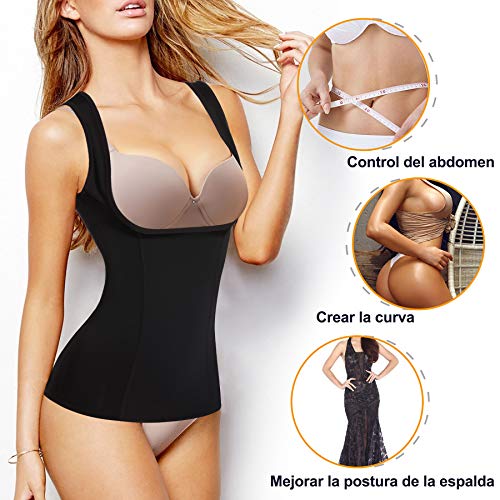 Gotoly Mujer Fajas Reductoras Lencería Moldeadora Chaleco Control de Abdomen Corsé Modeladora Postparto Camisetas Moldeadoras Shapewear (Negro, X-Large)