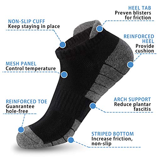 Gozlu Calcetines Tobilleros Hombre, 5 Pares Calcetines Antiampollas Deporte Transpirable Algodon para Running,Trekking, Camping, Senderismo, Talla 41-47