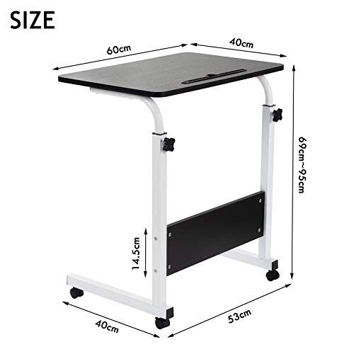 Grandma Shark Escritorio para Computadora Portátil, Mesa de Ordenador Extraíble y Altura Ajustable, Mesa Auxiliar portátil para sofá Cama (60 × 40 cm, Negro)