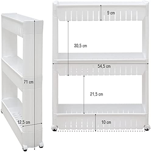 GREATOOL Carro de 3 Estantes Estrecho, Estantería con Ruedas, Carro para el Baño, Cocina, 71 x 12 x 54 cm (3 Niveles)