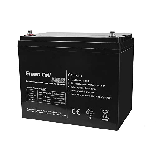 Green Cell Recambio de Batería Gel AGM 12V 75Ah Rechargeable Pila Sellada de Plomo ácido batería sin Mantenimiento Batería de Reemplazo para Autocaravanas Barcos Camper Fotovoltaica