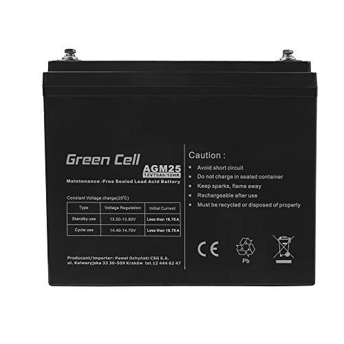 Green Cell Recambio de Batería Gel AGM 12V 75Ah Rechargeable Pila Sellada de Plomo ácido batería sin Mantenimiento Batería de Reemplazo para Autocaravanas Barcos Camper Fotovoltaica