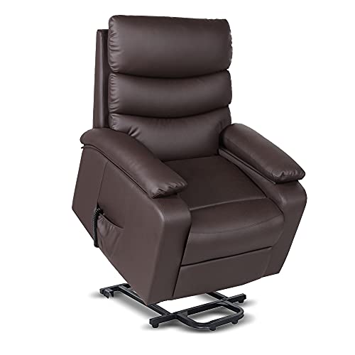 gridinlux | Sillón Relax Masaje Extra Acolchado Levanta Personas Marrón | Reclinable | Elevación Automática con Mando | 5 Modos | Función Calor Lumbar | 8 Motores | 4 Zonas de Masaje | Polipiel