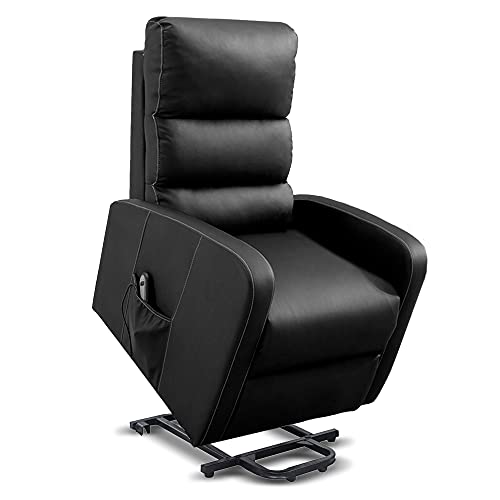 gridinlux | Sillón Relax Masaje Levanta Personas Negro | Reclinable | Elevación Automática con Mando de Control | 5 Modos | Función Calor Lumbar | 8 Motores | 4 Zonas de Masaje | Polipiel