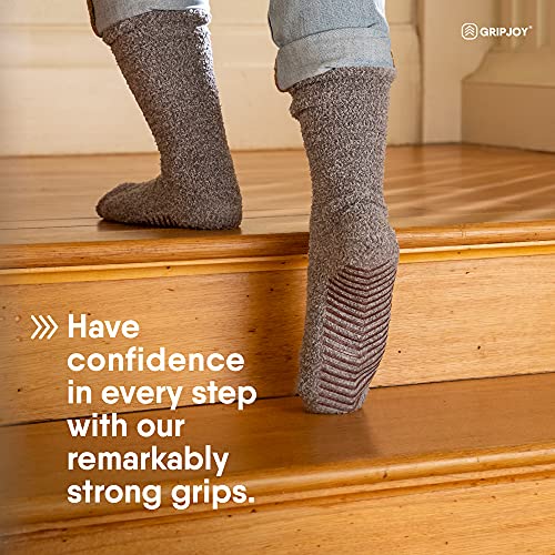 Gripjoy Calcetines peludos con agarraderas x4 pares para mujeres y hombres Calcetines de invierno con agarraderas (pequeño/mediano (hombres 6-8 / mujeres 5-10), gris claro)