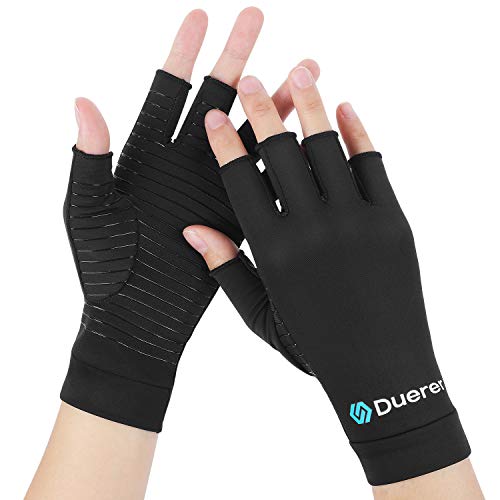 Guantes de cobre para artritis, Duerer Los mejores guantes de compresión para hombres y mujeres. Túnel carpiano RSI Guantes de compresión tendinitis reumatoide para el trabajo diario (Negro, Medium)