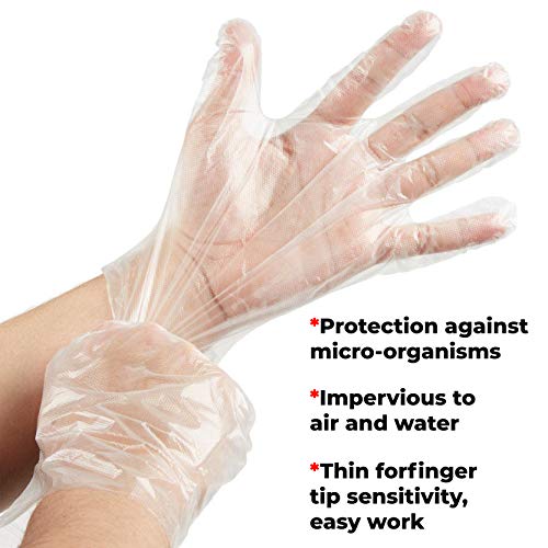 Guantes de plástico desechables PE transparente, protección contra Virus, Guantes para hosteleria, hogar, baños, industrial (1000 PCS)