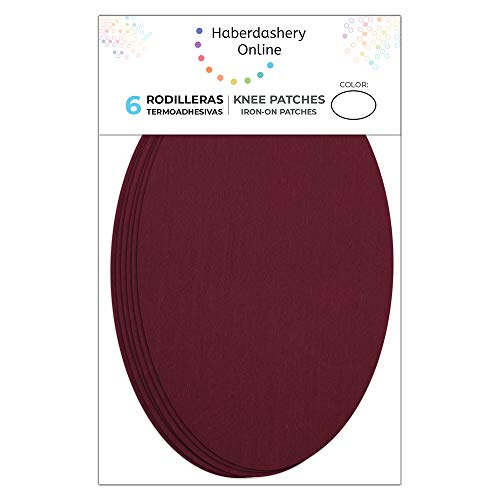 Haberdashery Online 6 Rodilleras Color Burdeos termoadhesivas de Plancha. Coderas para Proteger tu Ropa y reparación de Pantalones, Chaquetas, Jerseys, Camisas. 16 x 10 cm. RP18