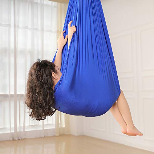 Hamaca para terapia de interior para niños, columpio de hamaca para niños y adultos, autismo, TDAH, Aspergers, integración sensorial con hardware de montaje para niños, yoga, volar (azul, 1,5 metros)