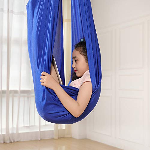 Hamaca para terapia de interior para niños, columpio de hamaca para niños y adultos, autismo, TDAH, Aspergers, integración sensorial con hardware de montaje para niños, yoga, volar (azul, 1,5 metros)