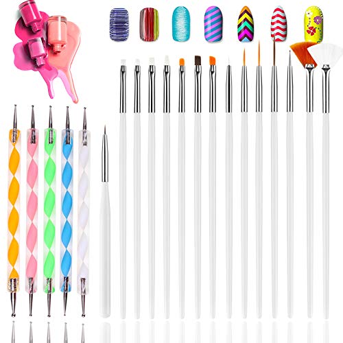 Hanyousheng Pinceles Para Uñas,Pinceles de Manicura,Kit de Accesorios Decoración Uñas Nail Art,15 Pinceles y 5 Punzones Incluidos,Uñas Gel Profesionales Para Diseño de Uñas for Acrylic and Gel Nails