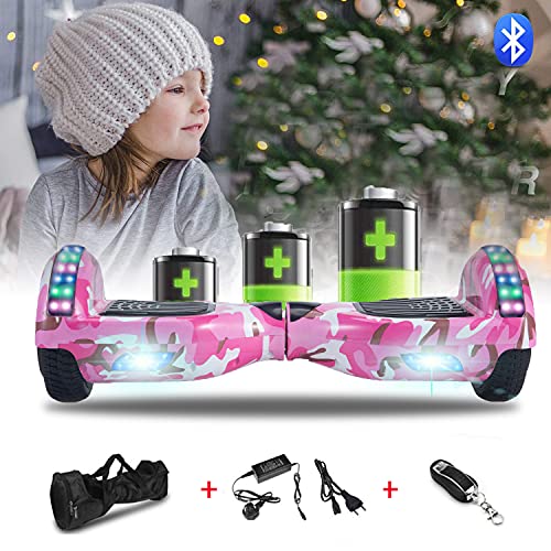 HappyBoard Hoverboard 6.5'' Patinete Eléctrico Bluetooth Monopatín Scooter autobalanceado, Ruedas de Skate con luz LED, Motor Bluetooth de 700W para niños y Adultos (Rosa Camuflaje)