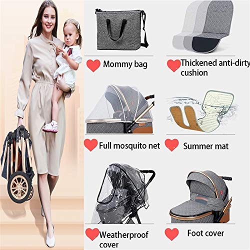 HAQMG Silla De Paseo 3 En 1, Stroller Cochecito For El Cochecito De Viaje Recién Nacido con Respaldo Ajustable, Moda Todos Los Cochecitos De Terreno Carruaje De Lujo (Color : White)