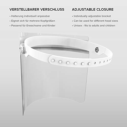 HARD Pantalla Protección Facial 1 x Soporte y 2 x Viseras intercambiables, Face Shield abatible con antivaho, Visera con cierre Cap ajustable - Blanco/Blanco