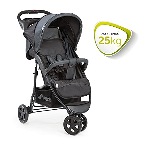 Hauck Citi Neo II - Silla de paseo de 3 ruedas, respaldo reclinable, plegado compacto, plegado con solo una mano, nacimiento hasta 25 kg, ultra ligero, solo 7.5 kg, bandeja con botellero, negro/gris