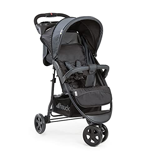 Hauck Citi Neo II - Silla de paseo de 3 ruedas, respaldo reclinable, plegado compacto, plegado con solo una mano, nacimiento hasta 25 kg, ultra ligero, solo 7.5 kg, bandeja con botellero, negro/gris