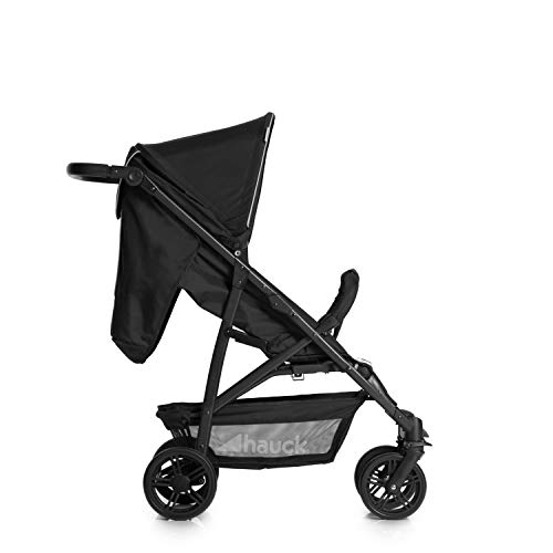 Hauck Rapid 4 Cochecito de 0 meses a 22 kg, plegable, compacto, con una mano, con posición para dormir, manija ajustable en altura, cesta grande, negro/gris