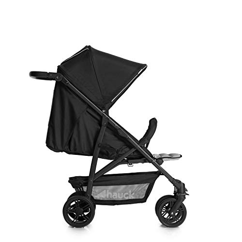 Hauck Rapid 4 Cochecito de 0 meses a 22 kg, plegable, compacto, con una mano, con posición para dormir, manija ajustable en altura, cesta grande, negro/gris