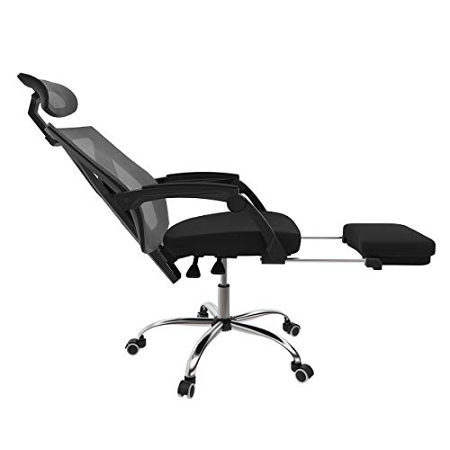 Hbada Silla de Oficina Silla de Escritorio Silla giratoria ergonómica con reposapiés Silla ejecutiva con Respaldo Alto con reposacabezas y reposabrazos Ajustables Negro