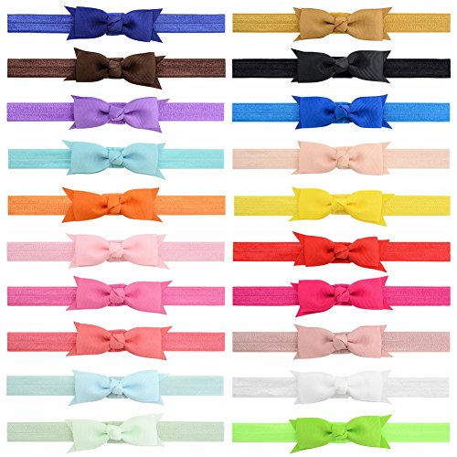 Hcimooy Baby Girls Diadema Arcos de Pelo Acanalado cinturón Stretch Bowknot para bebés niños pequeños 20pcs