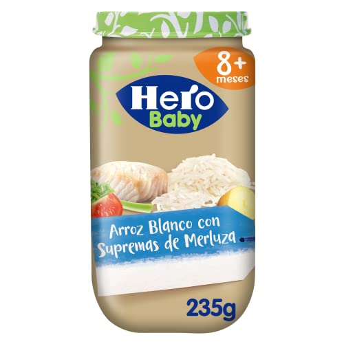 Hero Baby - Tarritos de Arroz Blanco con Supremas de Merluza - Para Bebés a Partir de los 8 Meses - Pack de 12 x 235 g