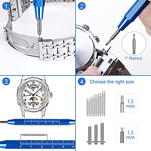 Herramienta Cambiar Correa Reloj, JOREST Kit Reparación Reloj, Herramientas Relojero para Ajustar y Reemplazar la Correa de Reloj, con Manual Usuario, Pasadores Reloj, Accesorios para Relojes