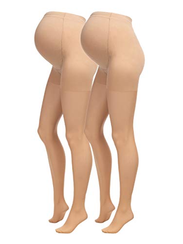 Herzmutter 20 DEN Medias Premamá - Medias Maternidad - Medias de embarazo - Panty Para Futura Mama -Para mujeres embarazadas - Juego de 1 y 2 - 1220 (M-L, Beige-Claro, 2x)