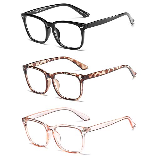 HILBALM （Paquete 3）Gafas con Filtro de luz Azul bloqueo de luz azul, Gafas con Filtro - Anti Luz Azul para Ordenador, Anti-reflejantes para Hombre y Mujer(Negro, leopardo, rosa/paquete 3)