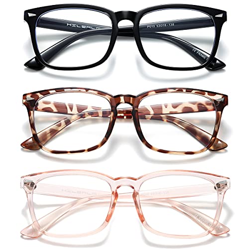 HILBALM （Paquete 3）Gafas con Filtro de luz Azul bloqueo de luz azul, Gafas con Filtro - Anti Luz Azul para Ordenador, Anti-reflejantes para Hombre y Mujer(Negro, leopardo, rosa/paquete 3)