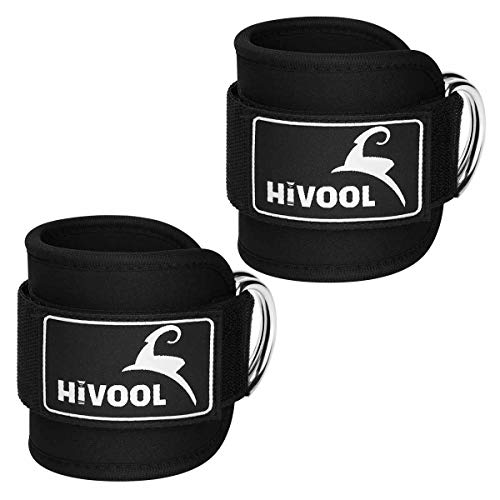 Hivool Tobilleras Deportivas para Máquina de Cable - 2 Piezas Tobillera para Polea, Correa de Tobillo de Fitness para Mejorar el Entrenamiento de Piernas y Glúteos para Mujeres y Hombres - Negro